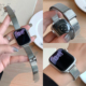 适用苹果手表s11代iwatch猫眼不锈钢金属卡扣表带applewatch987se