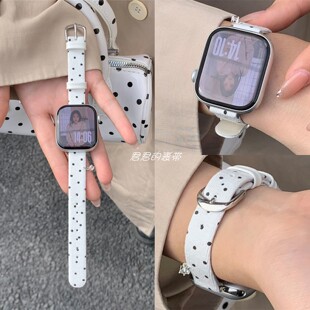 适用苹果手表s11代iwatch细款 韩系波点绒面针织表带applewatch9se