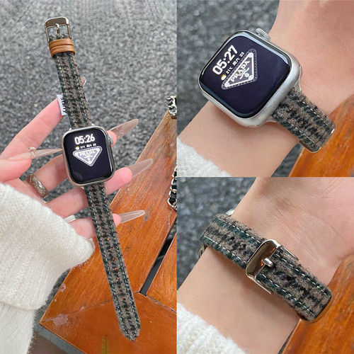 适用iwatch细款格纹毛呢表带
