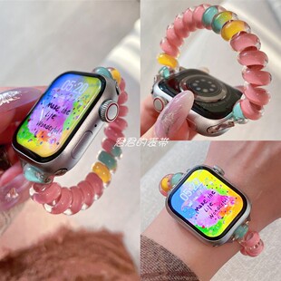 适用苹果手表s11代iwatch彩色电话线弹力发圈表带applewatch987se
