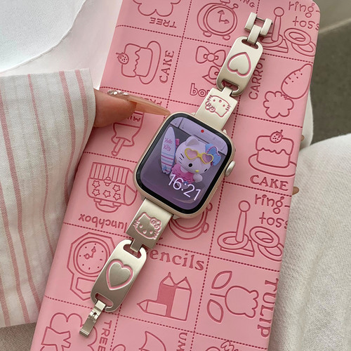 适用iwatch可爱KT猫金属手镯表带