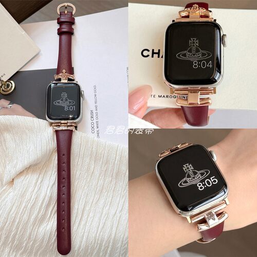 适用iwatch安哥拉红轻奢真皮表带