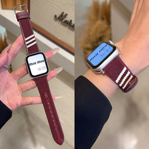 适用iwatch休闲运动绒面拼皮表带