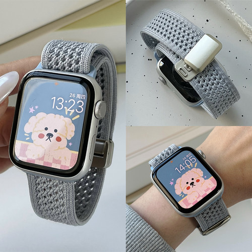 适用iwatch针织尼龙磁吸扣表带