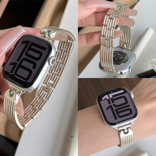 适用iwatch弧形条纹金属手镯表带