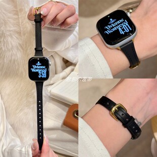 适用苹果手表s11代iwatch细款小蛮腰马蹄扣真皮表带applewatch9se