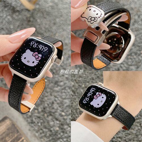 适用iwatch细款KT猫磁吸扣皮表带