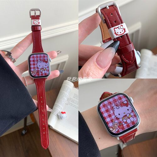 适用iwatch可爱KT猫金属扣皮表带