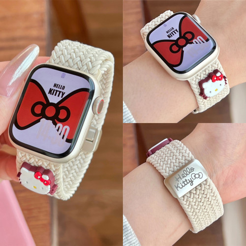 适用iwatch立体KT猫尼龙磁吸表带