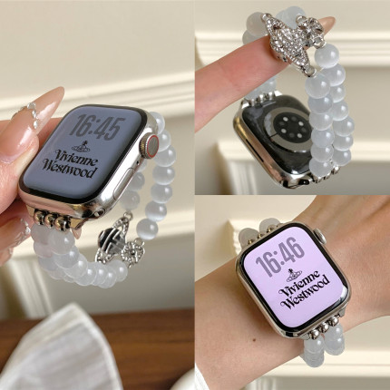 适用苹果手表s10代iwatch土星猫眼石串珠手链表带applewatch987se