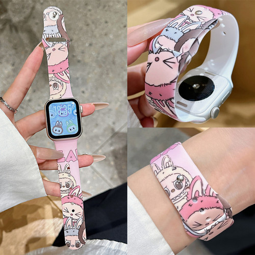 适用iwatch可爱拉布布硅胶表带