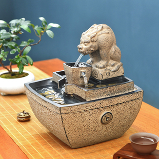 日进斗金流水生财摆件循环水景水风吸水兽吐水办公室茶桌喷水装饰