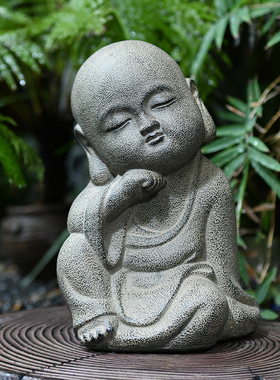 庭院禅意摆件小沙弥和尚中式佛像庭院花园草地院子装饰仿石雕塑