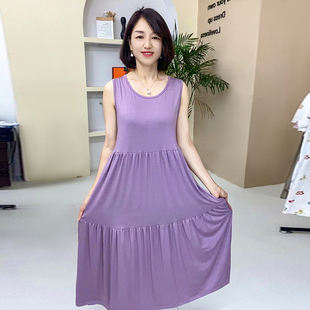 莫代尔夏季蛋糕裙长裙宽松高弹力连衣裙内搭打底外穿显瘦伞形A裙