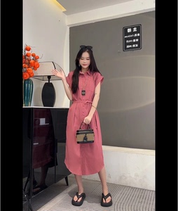 优享丽-小飞袖Polo领连衣裙女法式高级感休闲宽松大码T恤裙44092