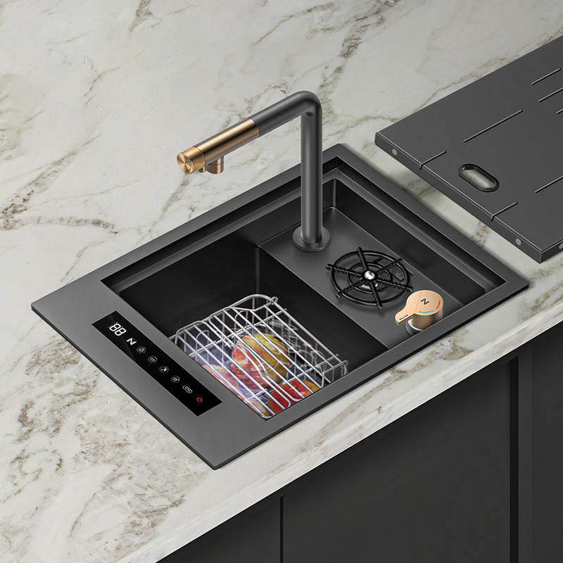 尼洛施隐藏式果蔬消毒双触媒洗杯中岛黑水槽消毒清洗洗菜盆洗碗池,家装主材,水槽套餐,淘宝优惠券,粉丝福利购,淘宝优惠卷
