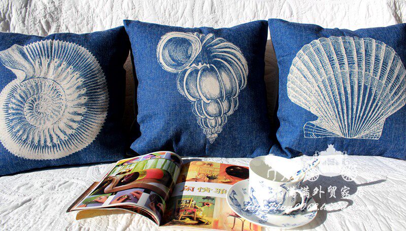 可拆洗美式简约北欧蓝色棉麻厚方形办公室午睡客厅长沙发抱枕靠垫