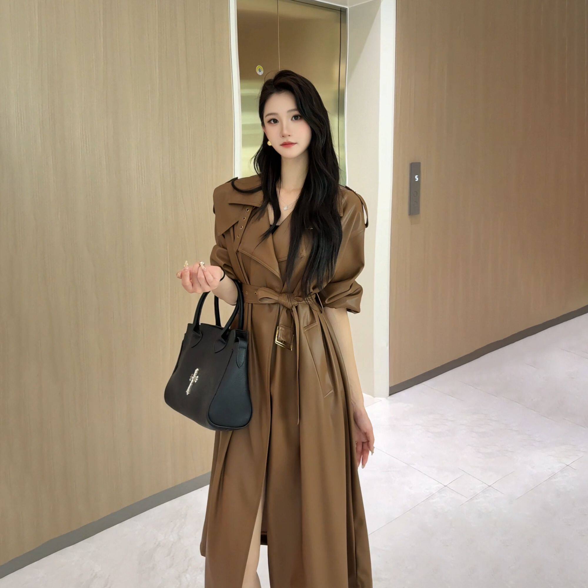 【大欢欢专享】秋季美拉德轻奢长款皮衣外套女高级感气质时尚大衣