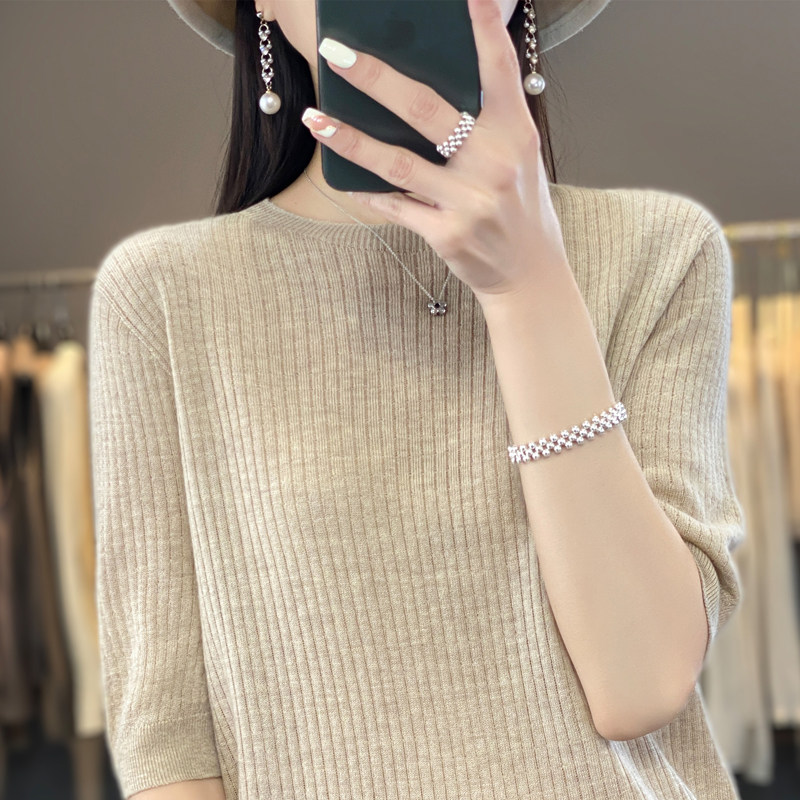 一线成衣圆领短袖T恤女半袖打底毛针织衫