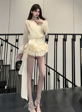 MSTO BALLET【云纱轻舞】法式轻奢雪纺荷叶边飘带收腰显瘦连衣裙