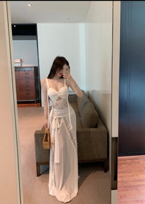 MSTO BALLET海边度假风穿搭辣妹性感蕾丝吊带上衣半身裙气质套装