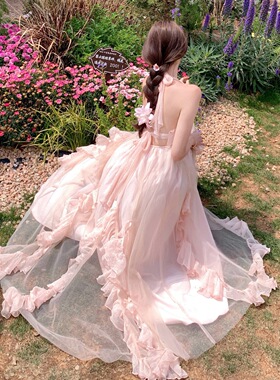 BALLET.桃雾仙踪.小众法式复古抹胸露背粉色连衣裙生日裙轻奢礼服