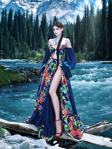 MSTO BALLET. 雪域繁花.民族风彩油画连衣裙 法式复古度假旅拍