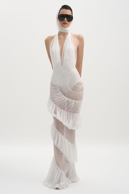 MSTO BL小众设计性感挂脖网纱拼接修身显瘦连衣裙女礼服度假裙