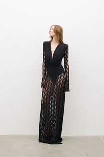 MSTO黑纱蝶影 小众设计高级透视蕾丝深V收腰显瘦法式连衣裙礼服裙