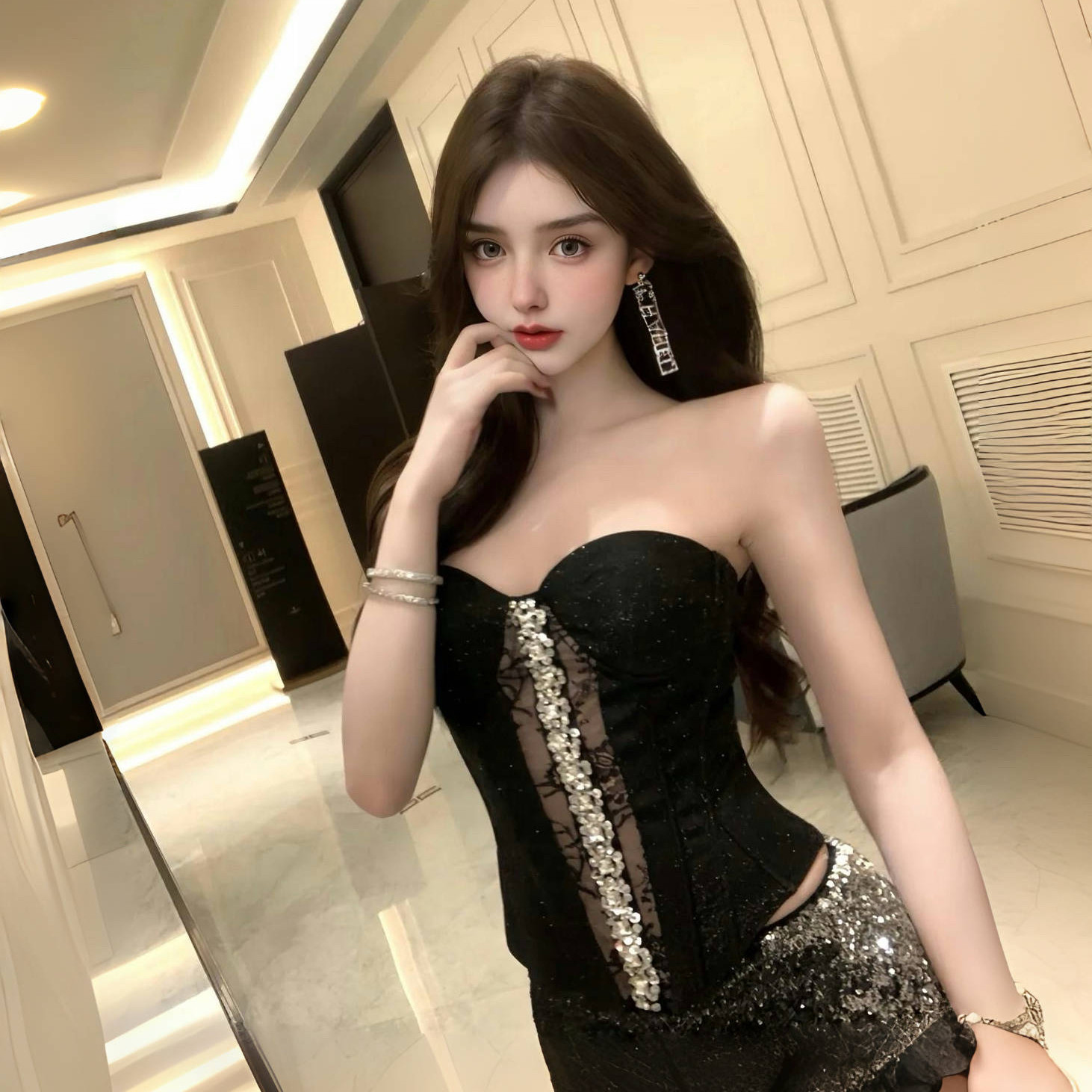 MSTO 夜宴鎏光 黑色亮片抹胸裙重工钉钻修身短款礼服显瘦套装生日,女装/女士精品,时尚套装,淘宝优惠券,粉丝福利购,淘宝优惠卷