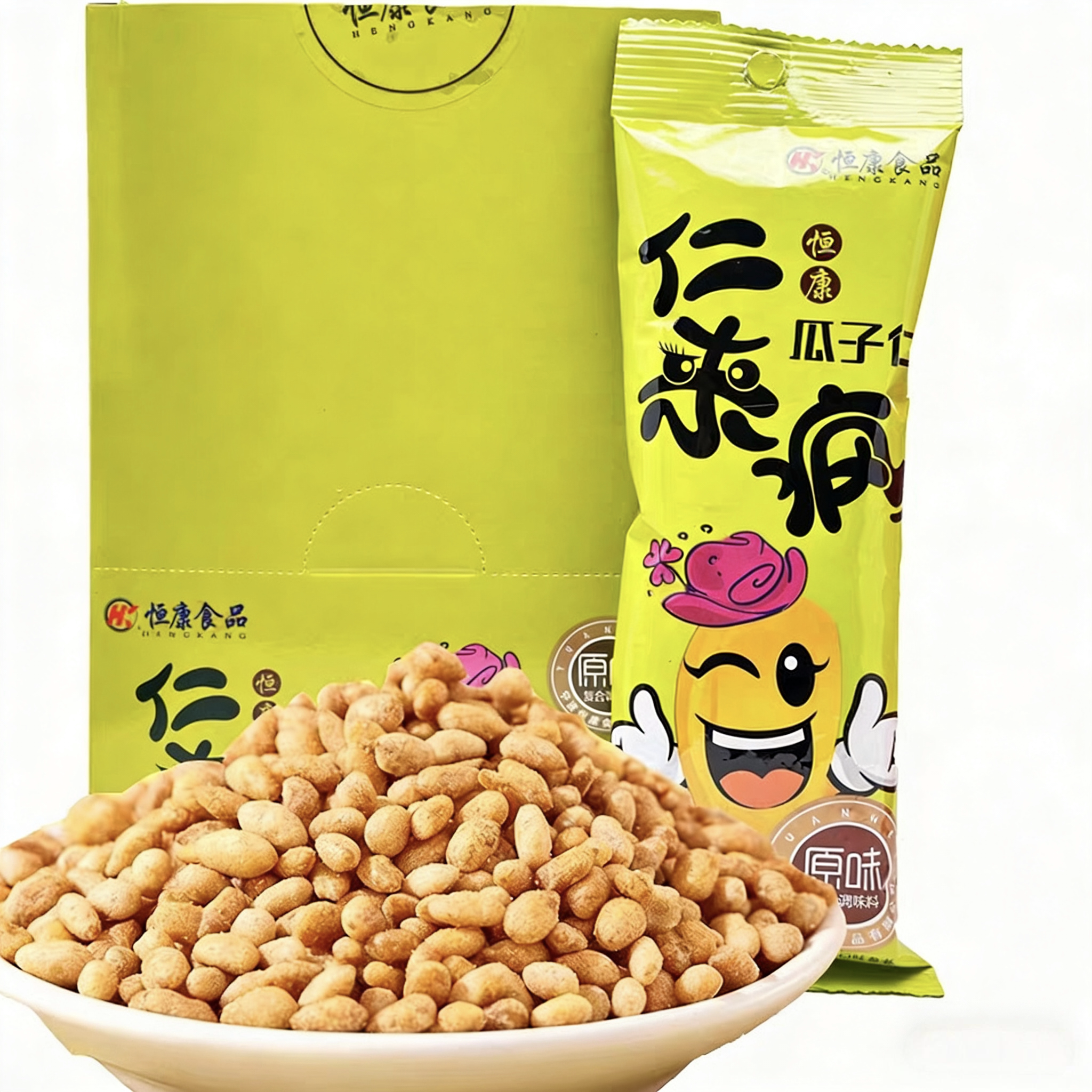 恒康仁来疯瓜子仁35g*10包原味香辣蟹黄味追剧休闲零食炒货盒装图片