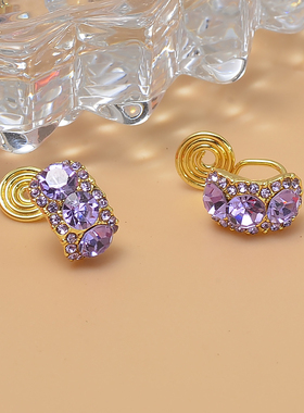 小众感紫色锆石蚊香盘耳夹女小巧简约C型个性气质无耳洞耳钉耳饰