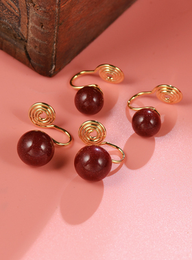 红色天然朱砂蚊香盘耳夹本命新款气质简约耳钉高级感无耳洞耳饰女