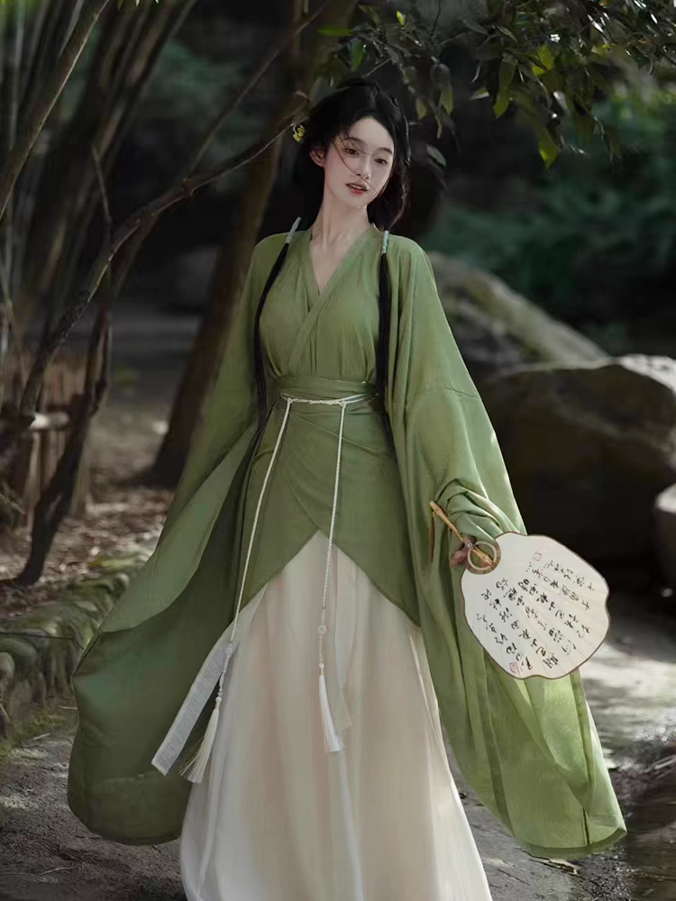 夕洛茜漢服女新品魏晉飄逸風(fēng)古裝仙俠超仙日常通勤可穿連衣裙全套