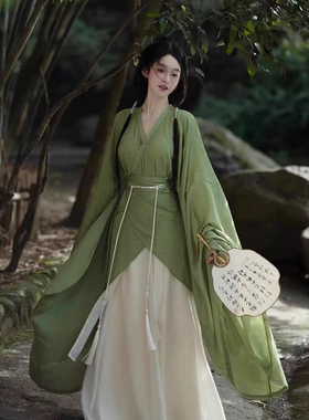 夕洛茜汉服女新品魏晋飘逸风古装仙侠超仙日常通勤可穿连衣裙全套