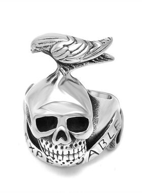 个性时尚饰品批发 敢死队骷髅乌鸦纹身戒指钢钛男士手饰指环SA812
