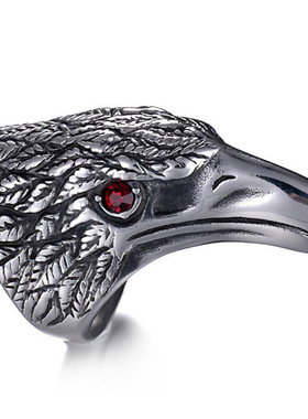 复古朋克风不锈钢镶锆石老鹰头戒指 男士欧美钛钢戒指潮男个性Ins