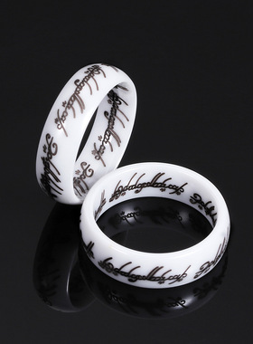 跨境欧美影视爆款霍比特人6mm镭射黑白魔戒陶瓷戒指时尚激光戒