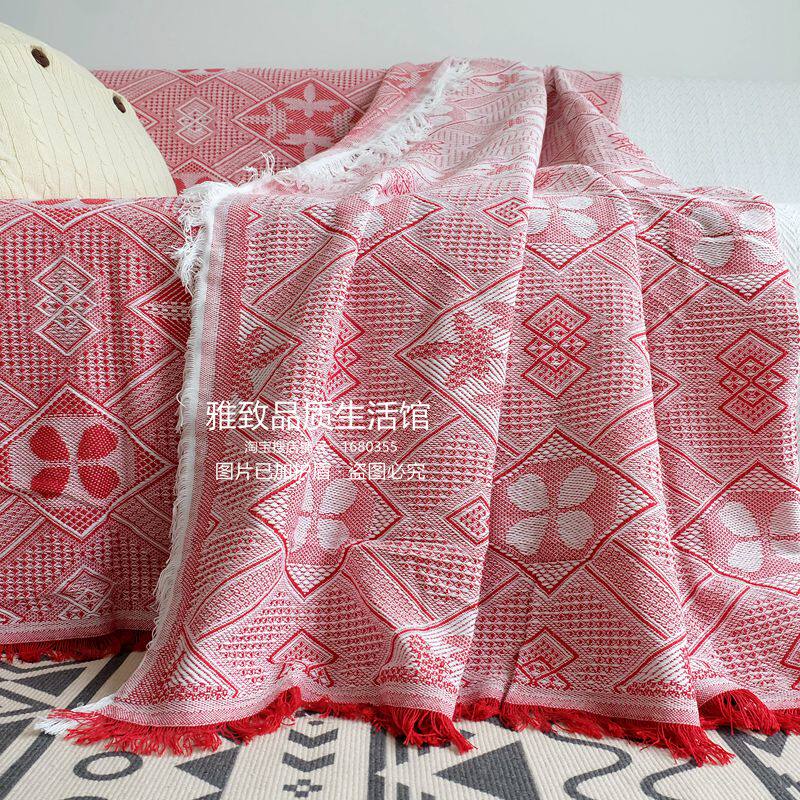 북유럽 일본식 신선한 원사 염색 기하학 면사로 짠 소파 타월 모든 항목을 포함하는 방진 커버 천 식탁보 침대 옆 담요