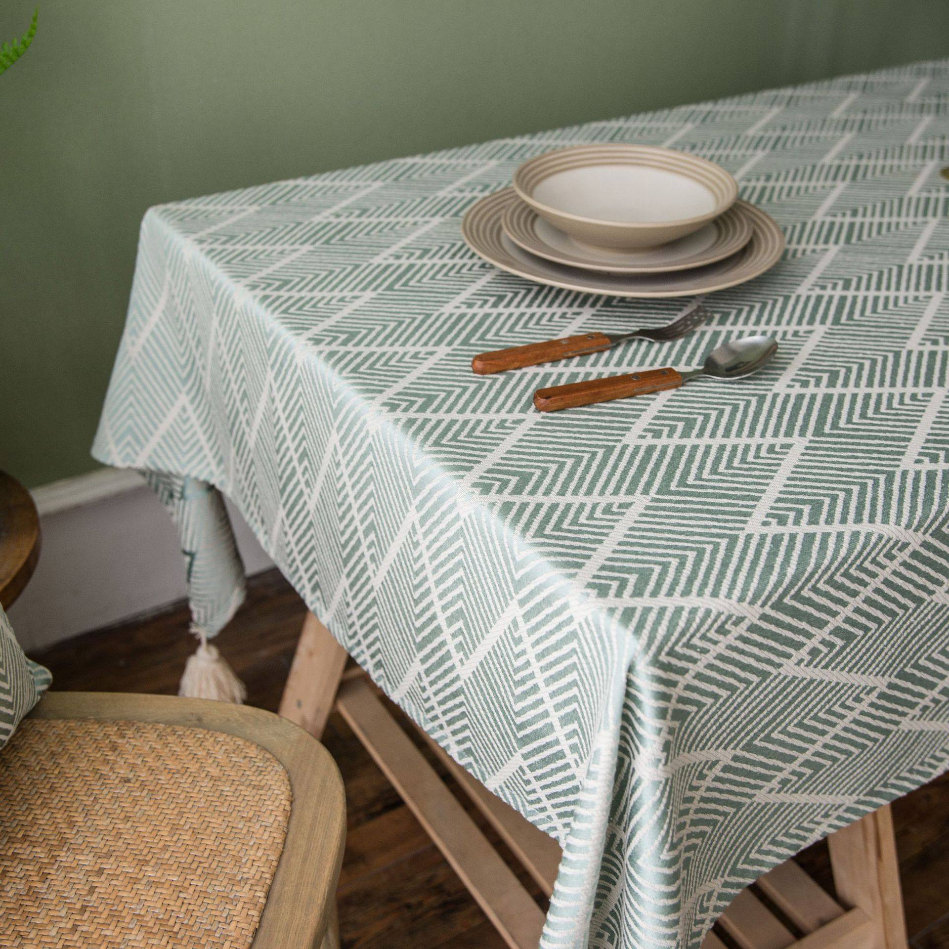 欧美轻奢提花餐桌布手工流苏茶几台布沙发装饰盖布靠垫套桌旗布艺