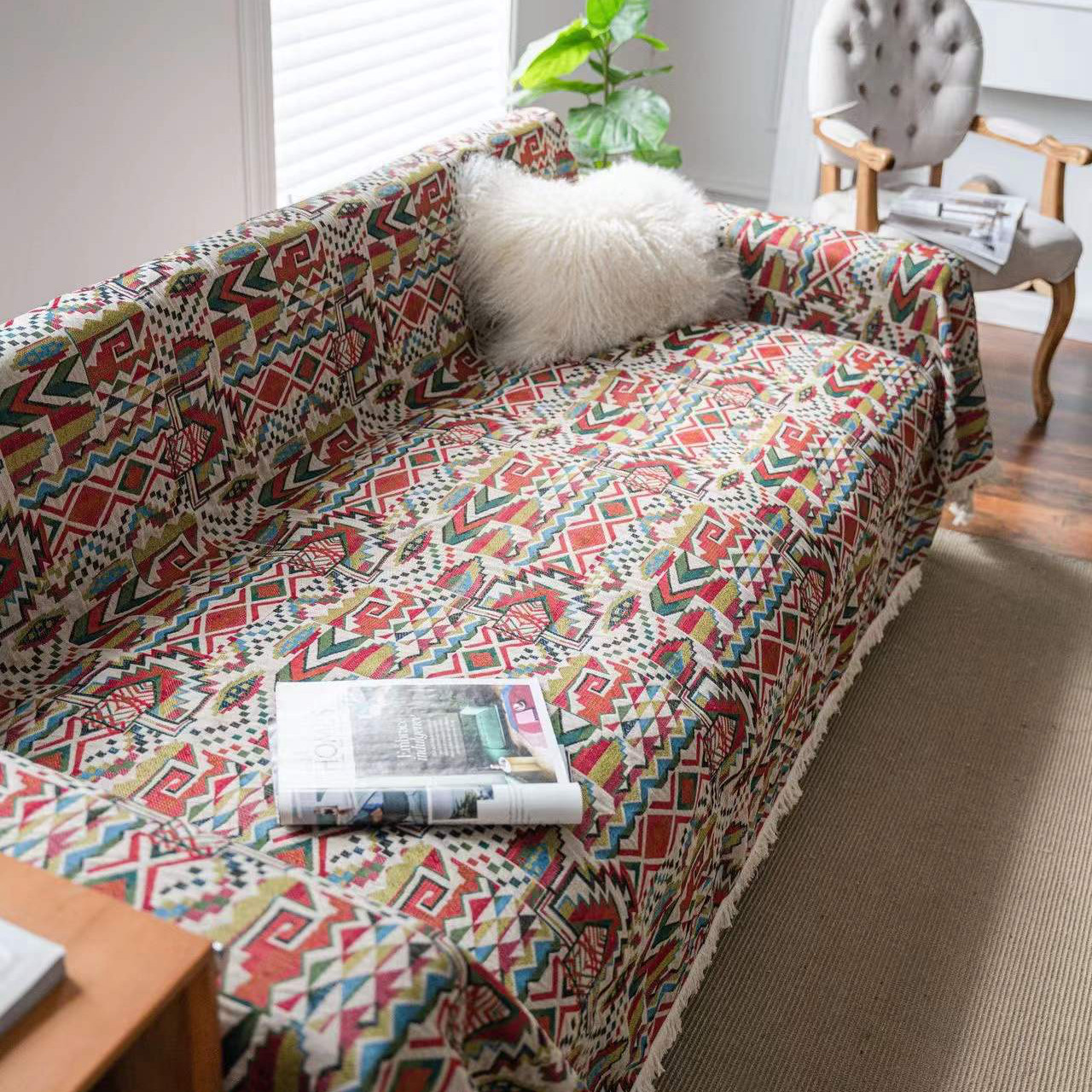 레트로 유럽 보헤미안 자카드 두꺼운 모듈 식 소파 쿠션 커버 천 방진 모직 커버 천 안티 고양이 긁는 술