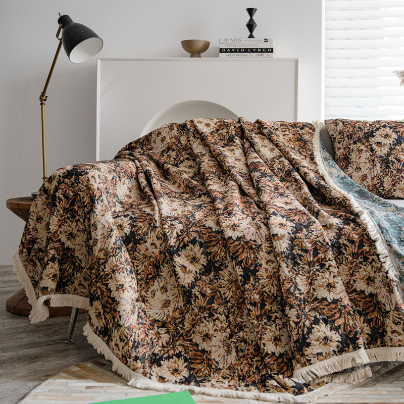 복고풍 유럽의 가벼운 고급 유화 스타일 목가적 인 자카드 모조 고양이 스크래치 123 모듈 식 소파 전체 커버 커버 천 술 거친 천