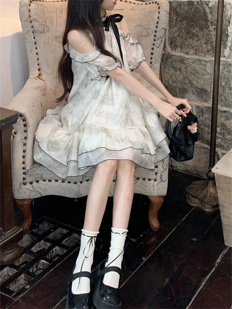 新中式显瘦甜美少女挂脖连衣裙