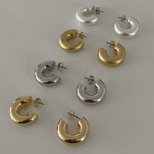 韩国网红简约复古哑光C形开口圈圈耳环女进口高级感耳饰 Wearring