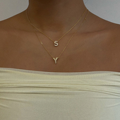 日本潮牌镶钻18k金26英文字母吊坠锁骨链 ins潮叠戴百搭气质项链