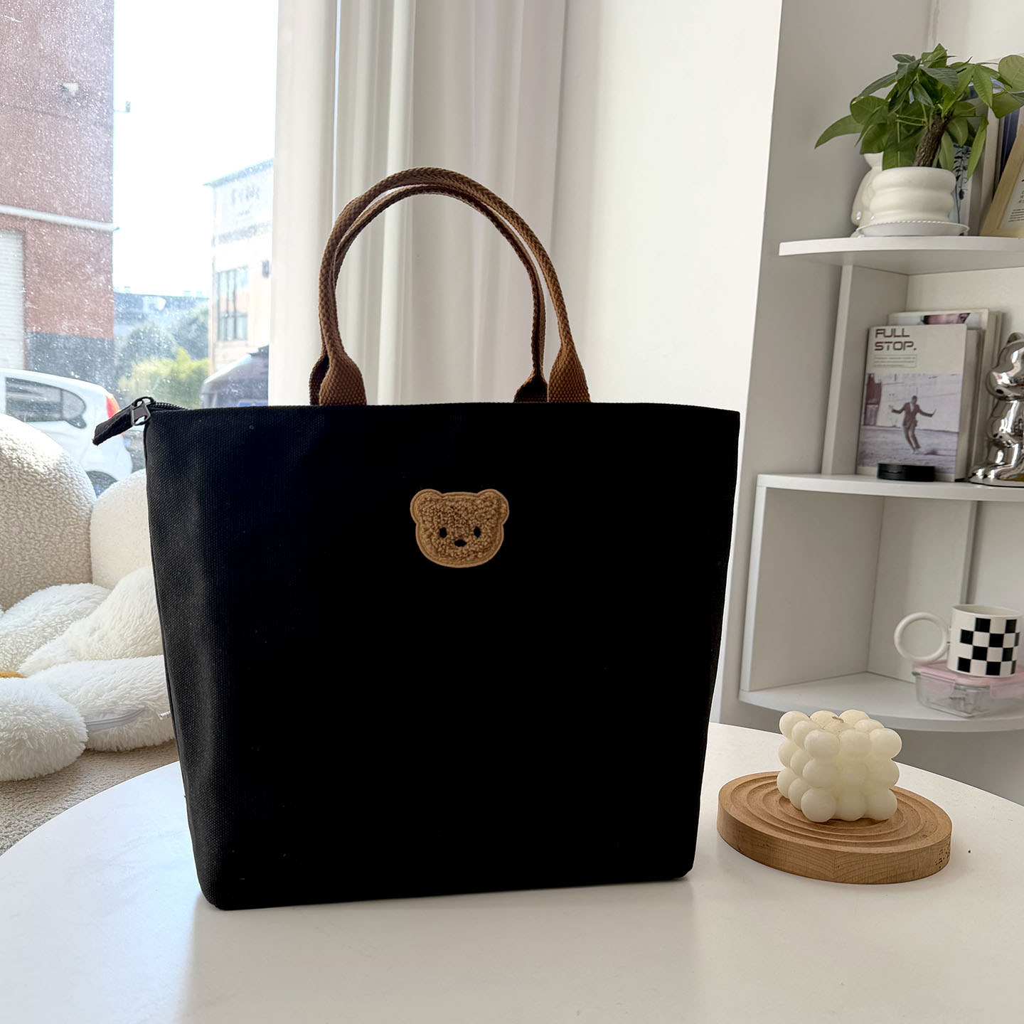 简约立体小熊大容量帆布A4文件包