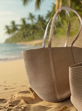 草编包女士编织手拎包大容量托特包夏季沙滩包纸编手提包通勤
