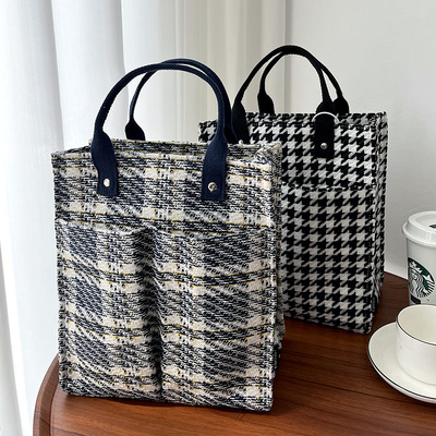 新款千鸟格帆布包大容量手提包
