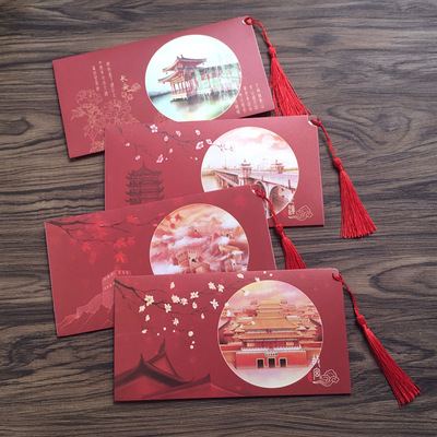 中国城市景区抽拉式贺卡节日