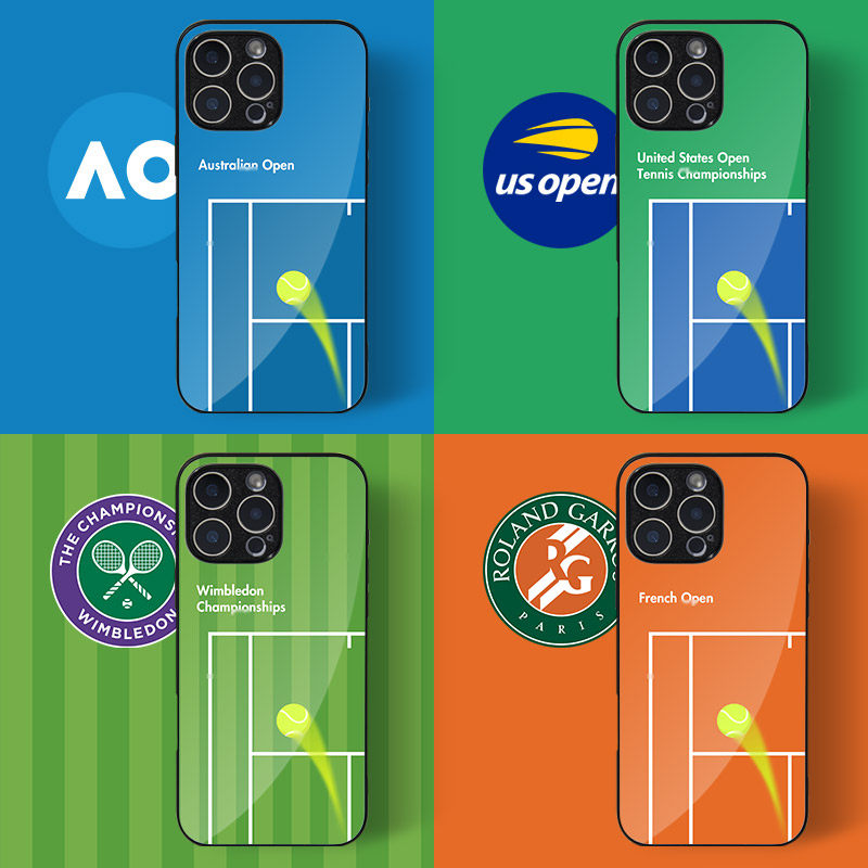 网球四大满贯配色手机壳适用iPhone17Promax钢化玻璃壳夏日运动Tennis苹果16网球场15/14法网红土场OPPOX8Pro